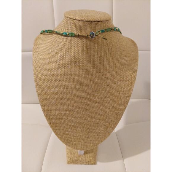 Vintage Stella & Dot Blue and Gold Beaded 20" Cord Necklace - Picture 2 of 2